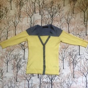 The Limited Yellow and Gray V-Neck Button Cardigan